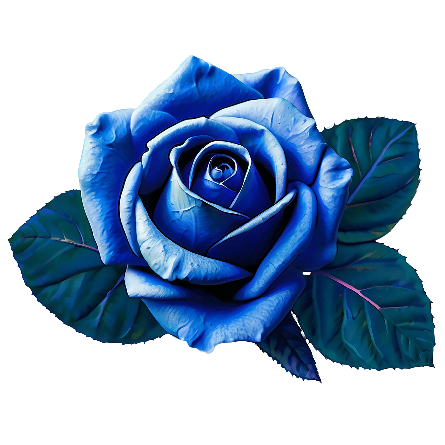 Blue Rose With Leaves Png Cmk82