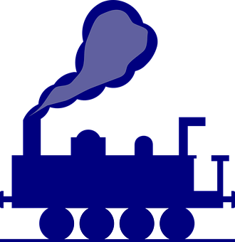 Blue Silhouette Steam Train Graphic