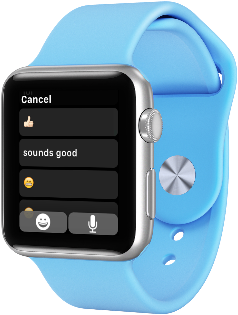 Blue Smartwatch Displaying Text Responses