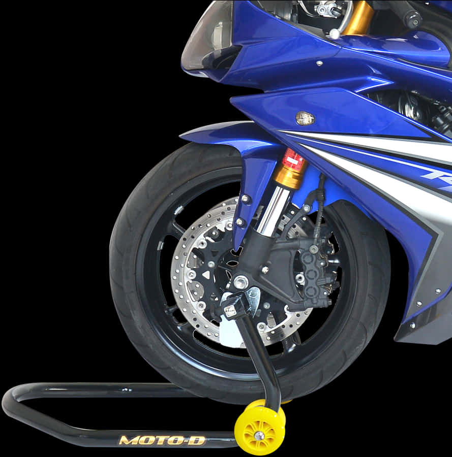 Blue Sport Motorcycle Front Wheeland Suspension