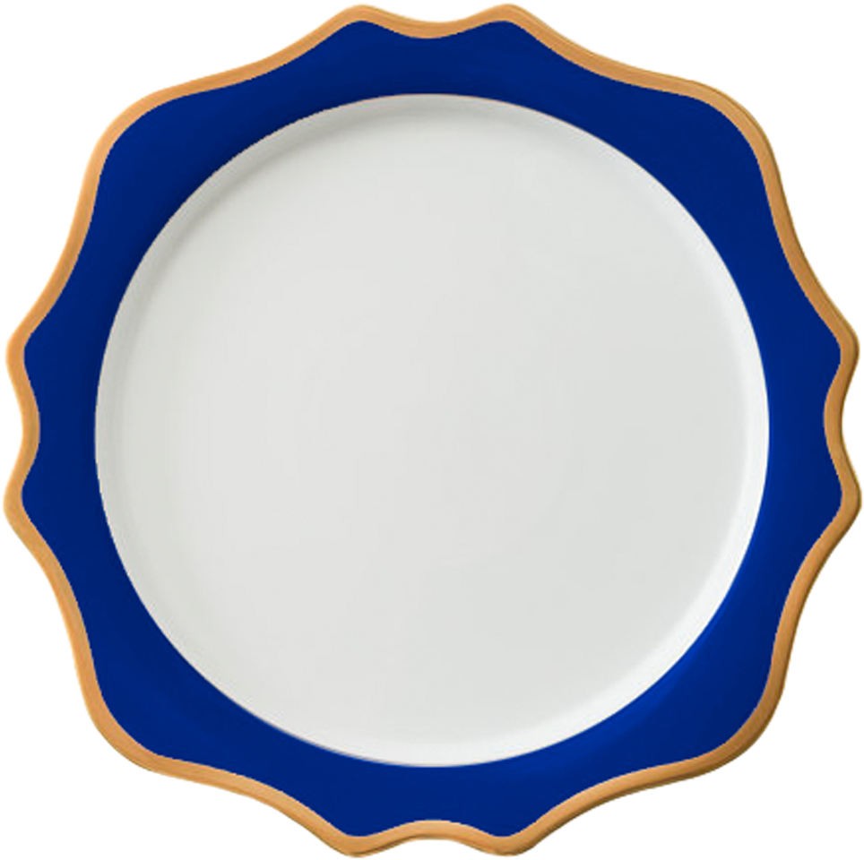 Blue Trimmed White Ceramic Plate