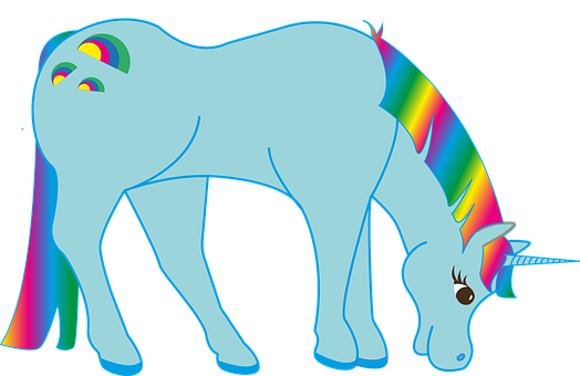 Blue Unicorn Rainbow Tail Illustration