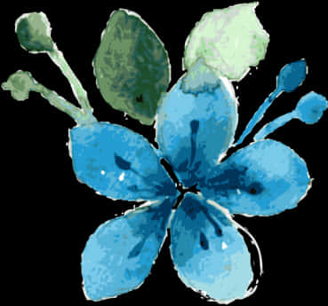 Blue Watercolor Flower Art