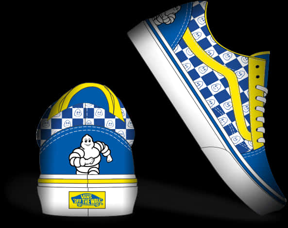 Blue Yellow Animated Character Sneaker Design