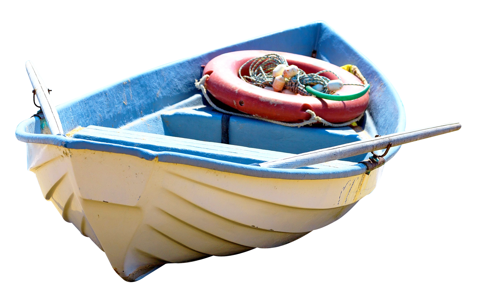 Blueand White Fishing Boatwith Lifebuoy