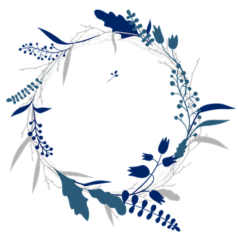 Blueand White Floral Wreath Graphic