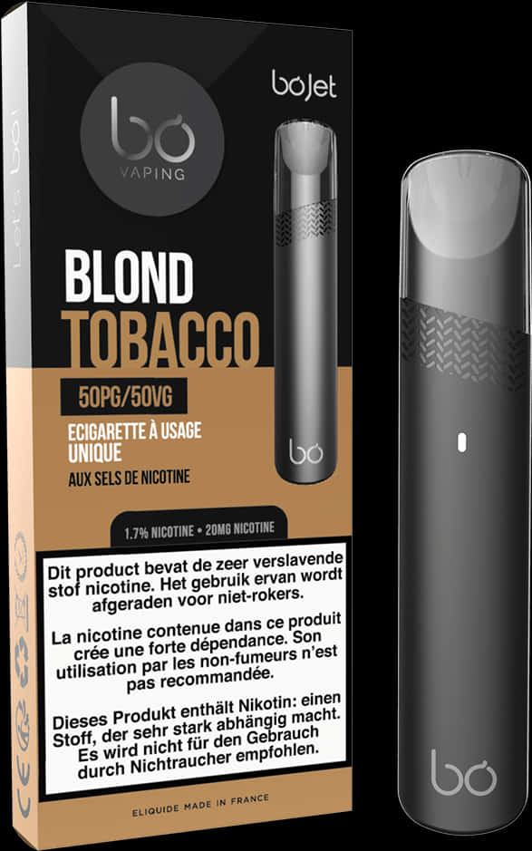 Bo Vaping Blond Tobacco E Cigarette Packaging