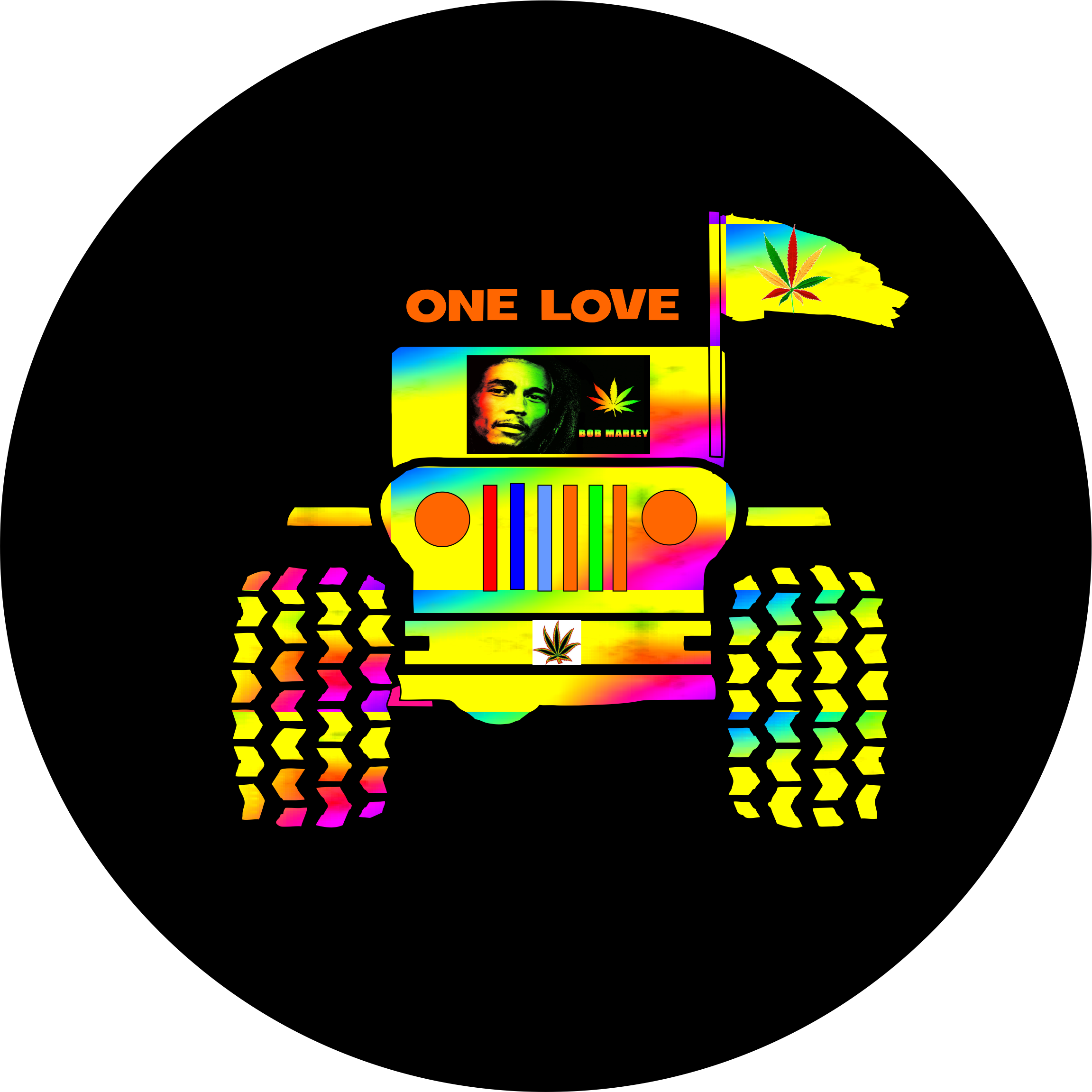 Bob Marley One Love Colorful Jeep Illustration