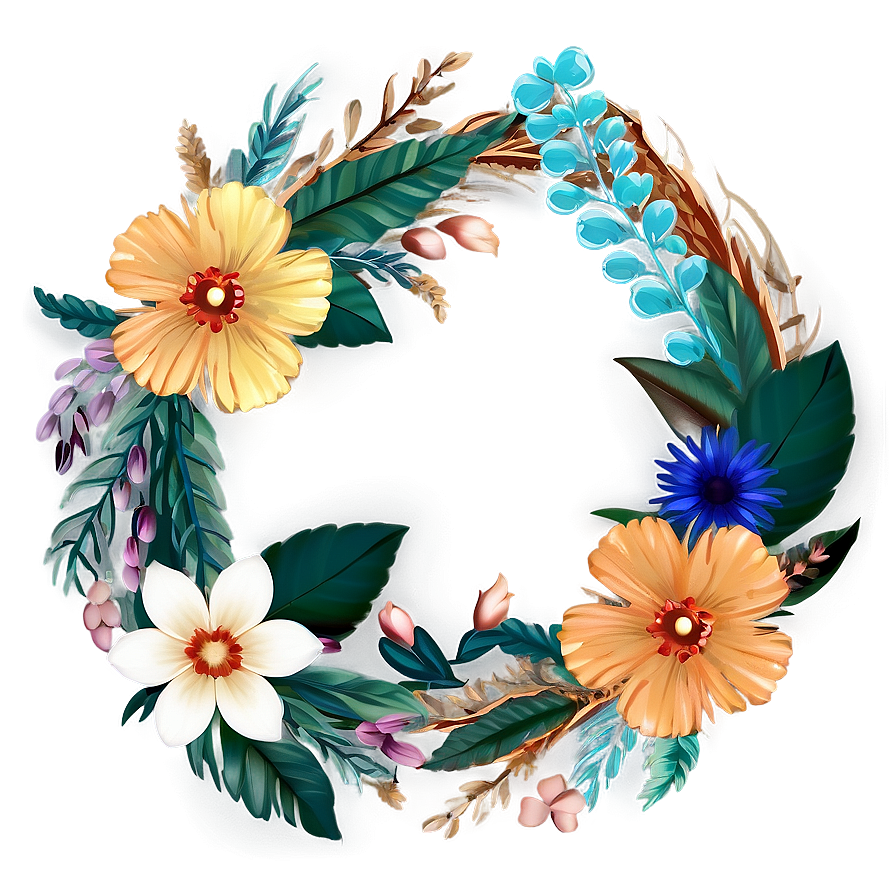 Boho Flowers Wreath Png 06272024