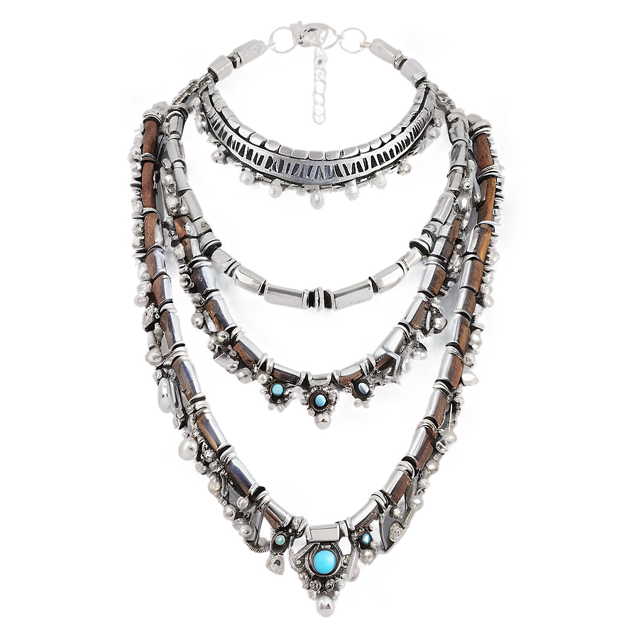 Boho Silver Necklace Png Vfx28