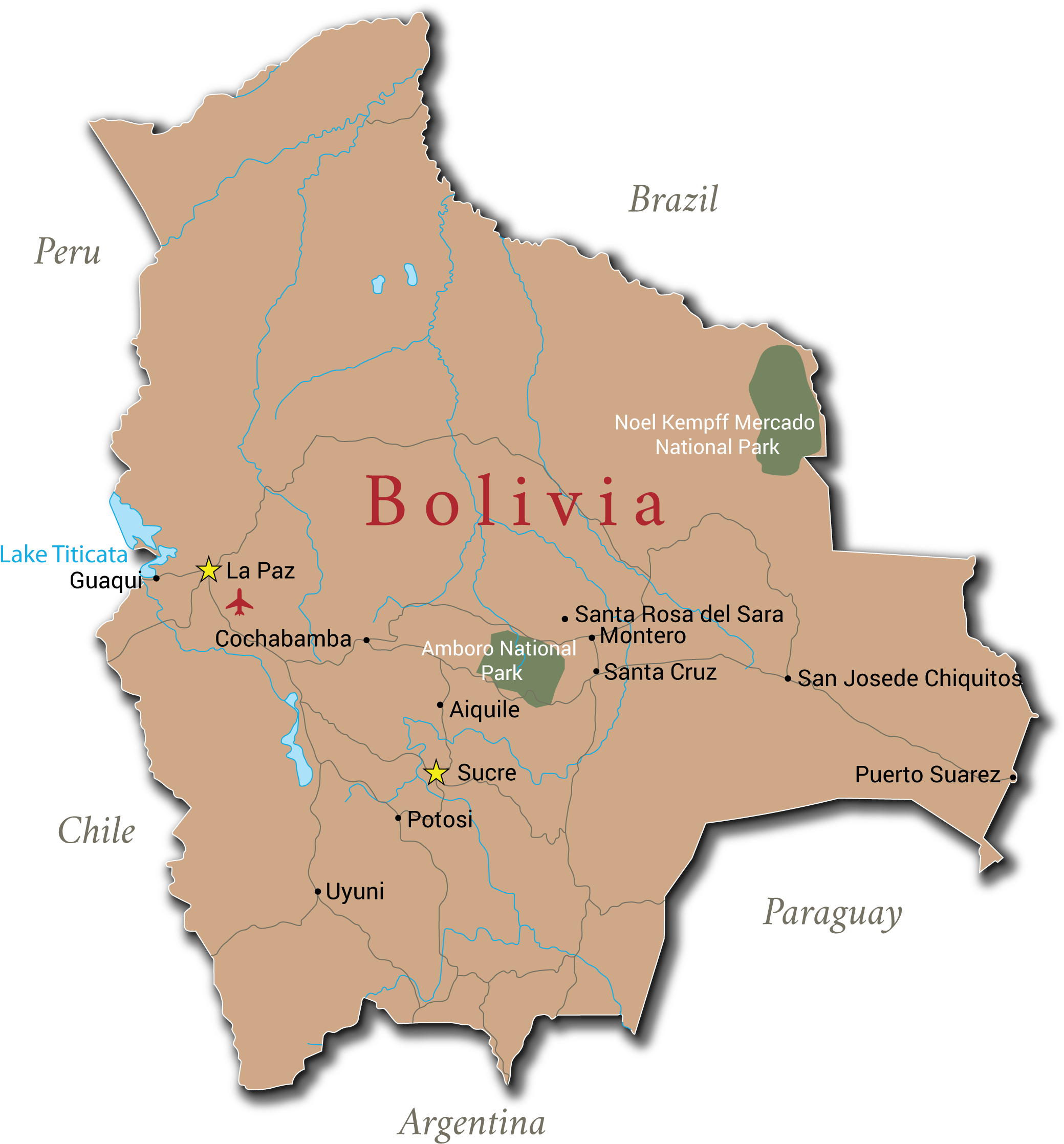 Bolivia Map Major Citiesand National Parks