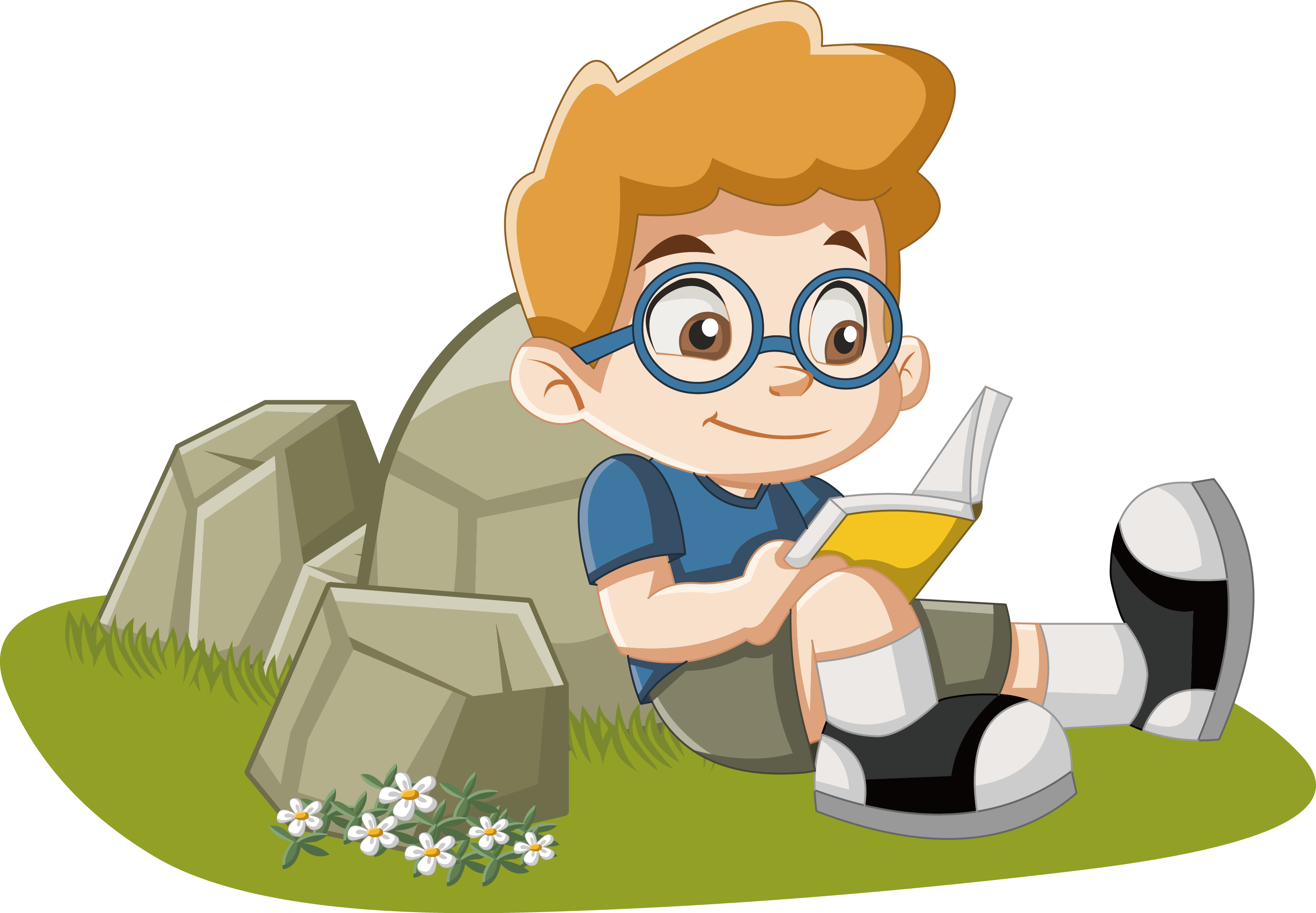 Boy Reading Book Outdoors