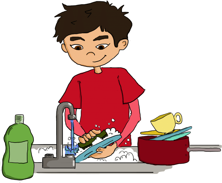 Boy Washing Dishes Cartoon