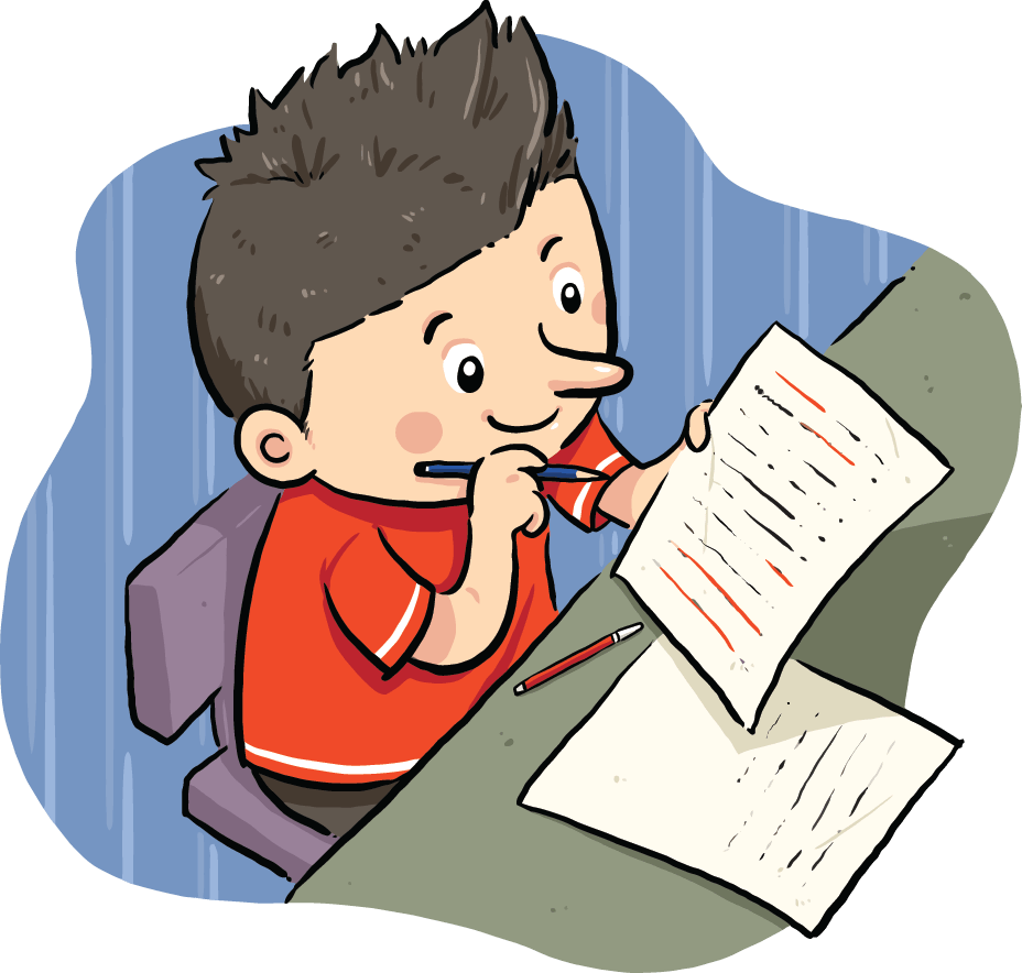 Boy Writing Homework Cartoon