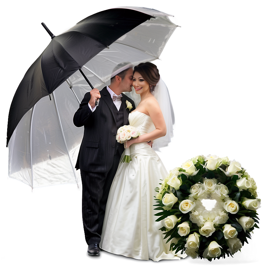 Bride And Groom Under Umbrella Png Tsf10 Image