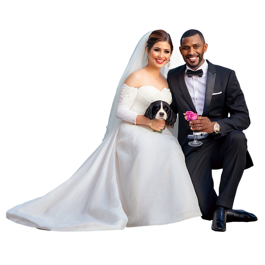 Bride And Groom With Pets Png Wmb64