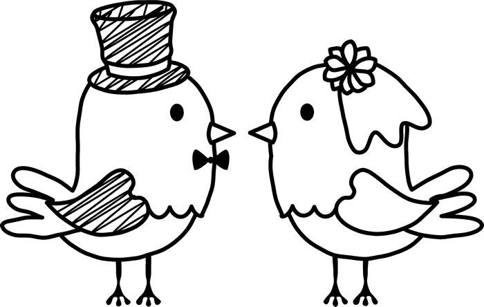 Brideand Groom Birds Line Art