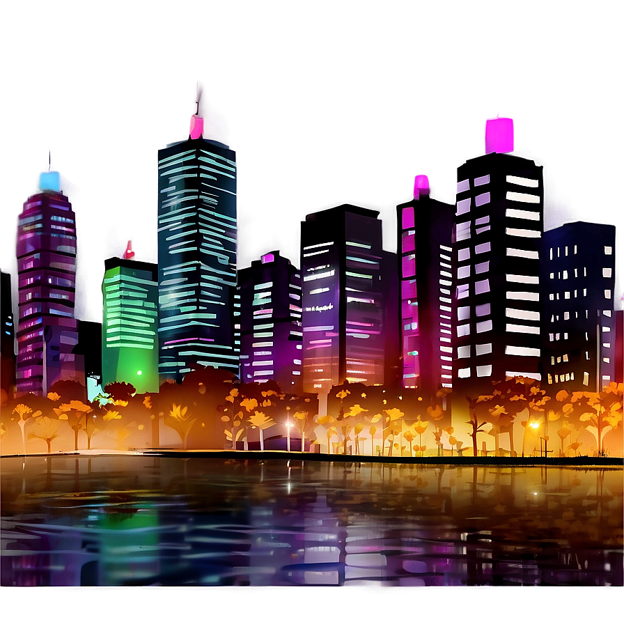 Bright City Lights At Night Landscape Png Jqh