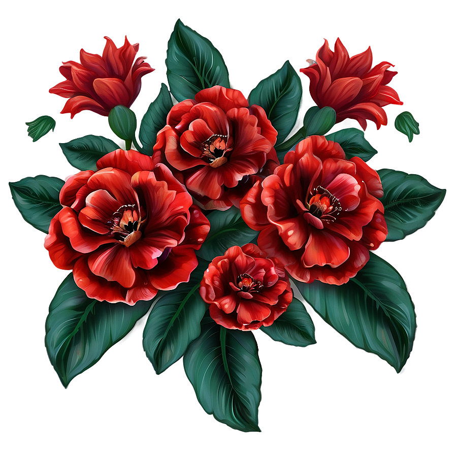 Bright Red Floral Design Png 97