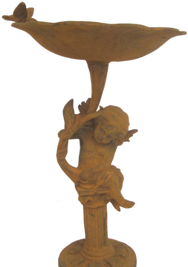 Bronze Cherub Bird Bath Sculpture