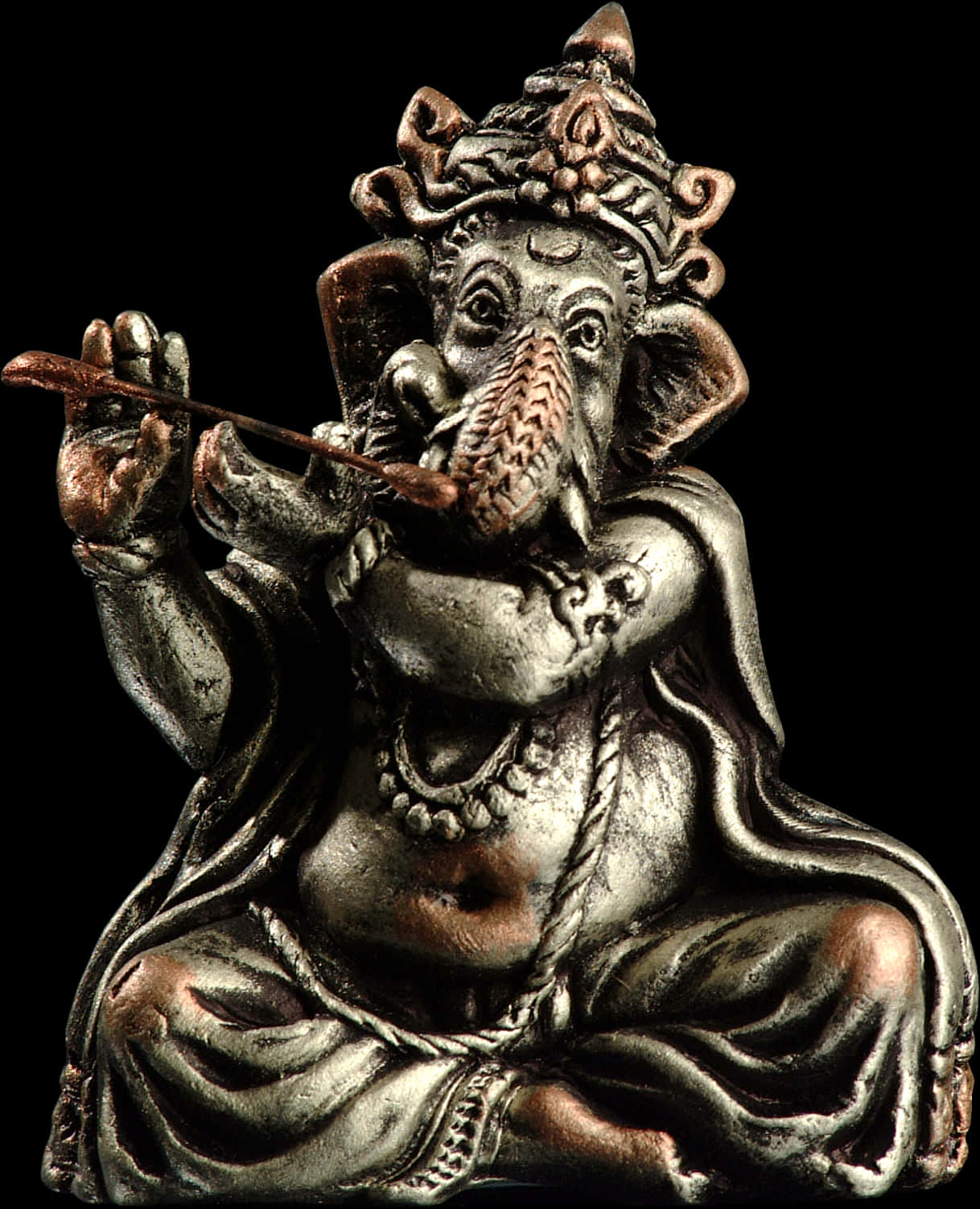 Bronze Ganesh Statue Playing Flute