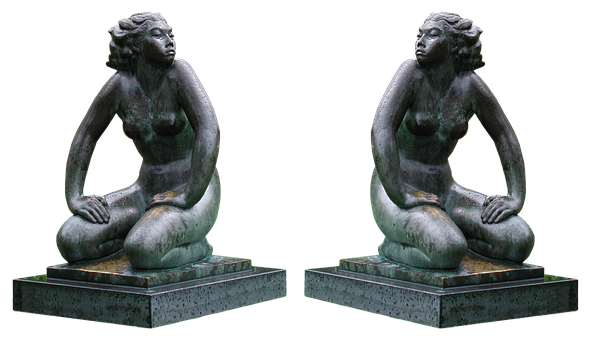 Bronze Mermaid Statue Twin Views