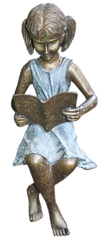 Bronze Statue Girl Reading Book