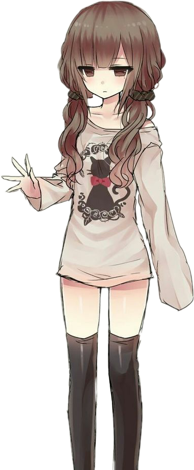 Brown Haired Anime Girl Peace Sign