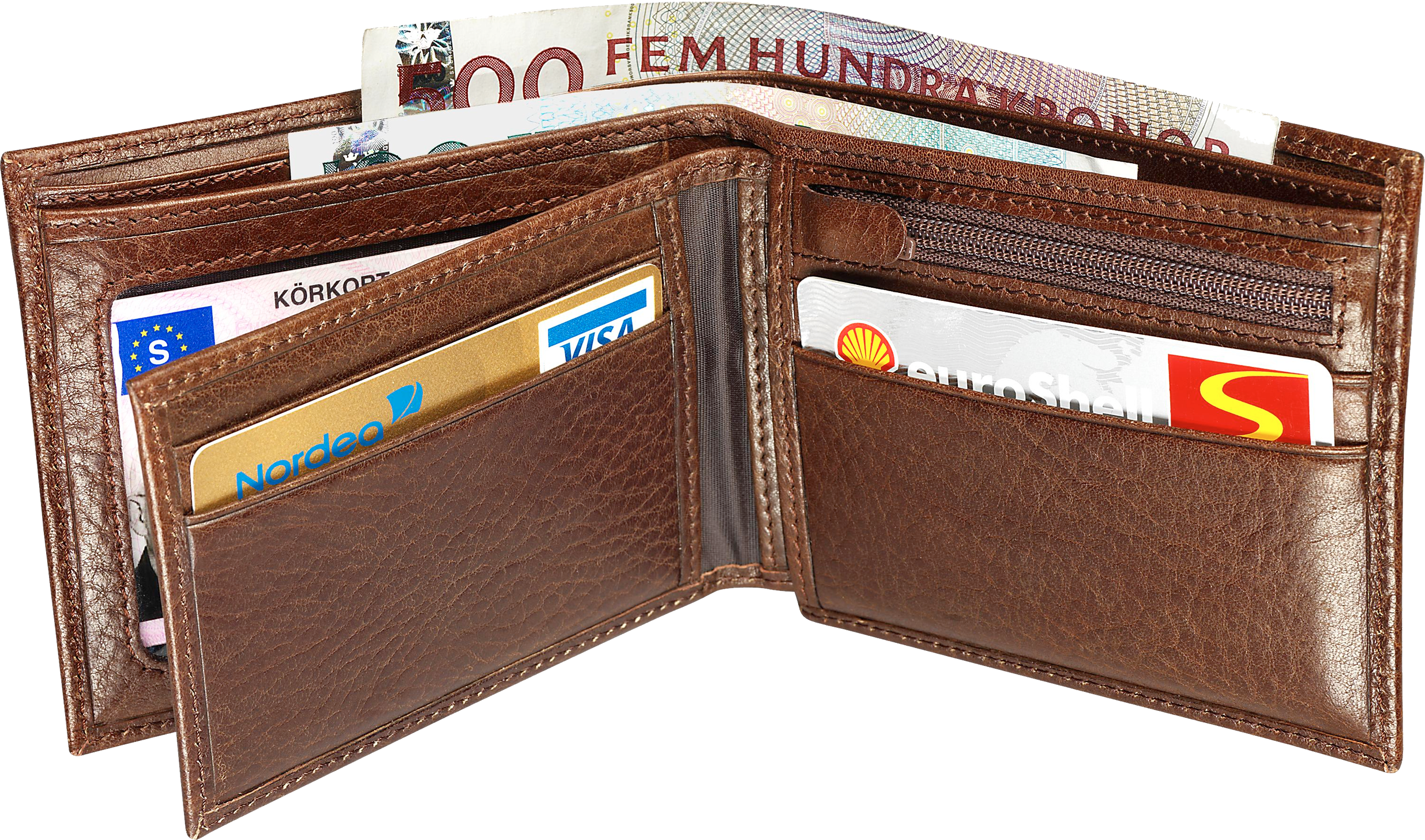 Brown Leather Walletwith Cardsand Cash