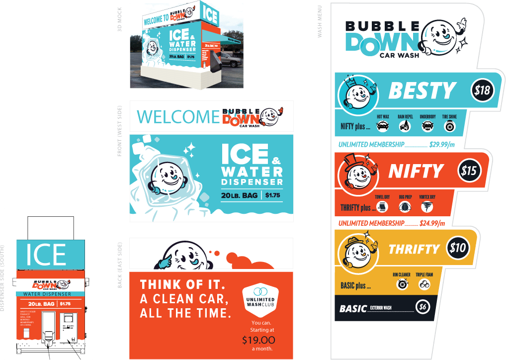 Bubble Down Car Wash Branding Materials