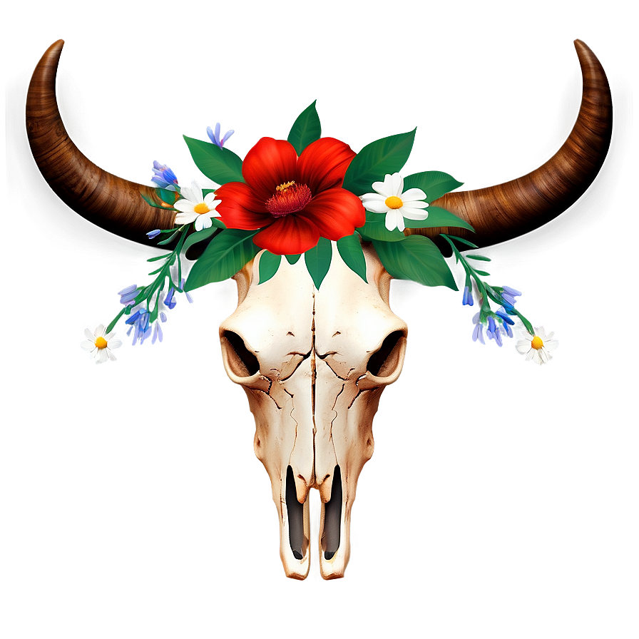 Bull Skull With Flowers Png 52