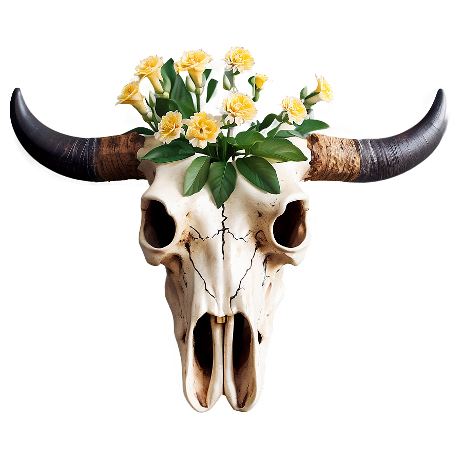 Bull Skull With Flowers Png Qge