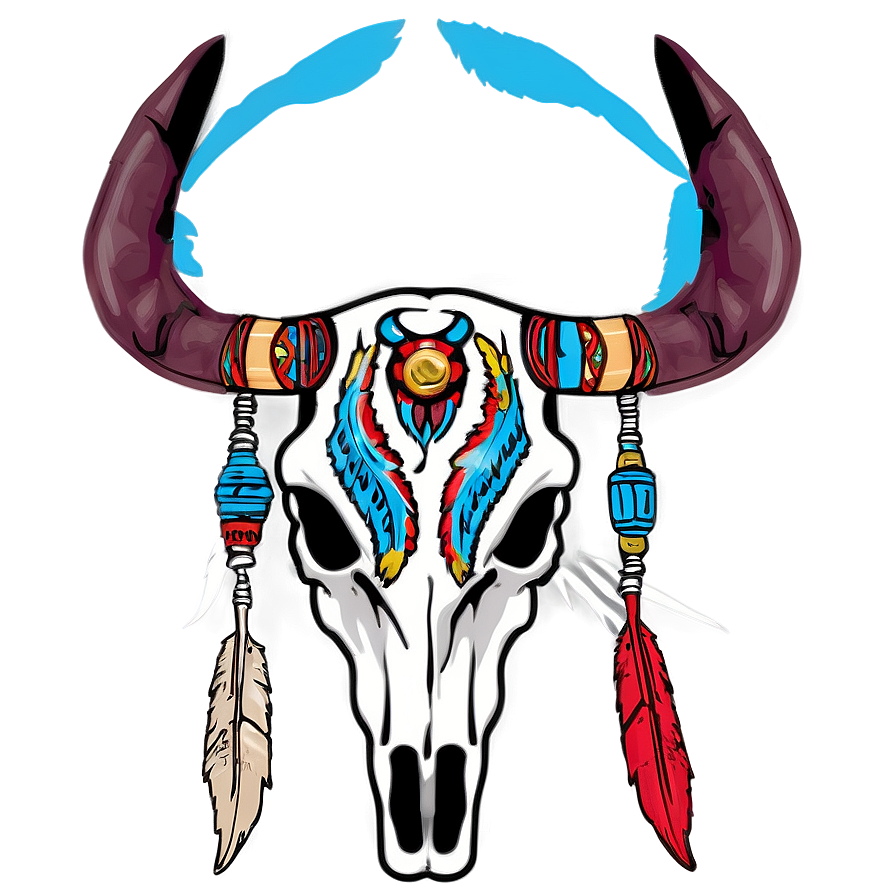 Bull Skull With Native American Headdress Png 06122024