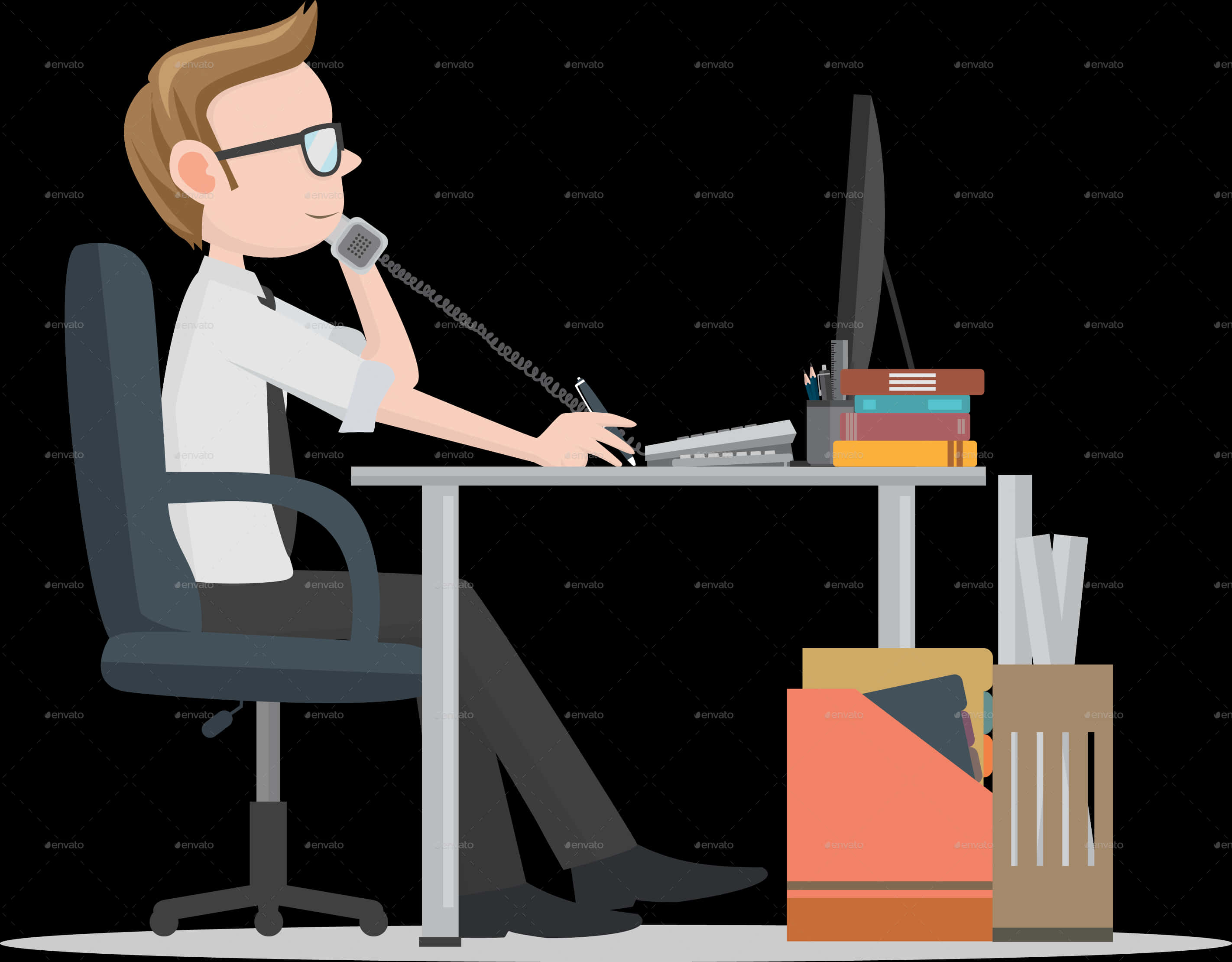 Businessman At Desk Animated