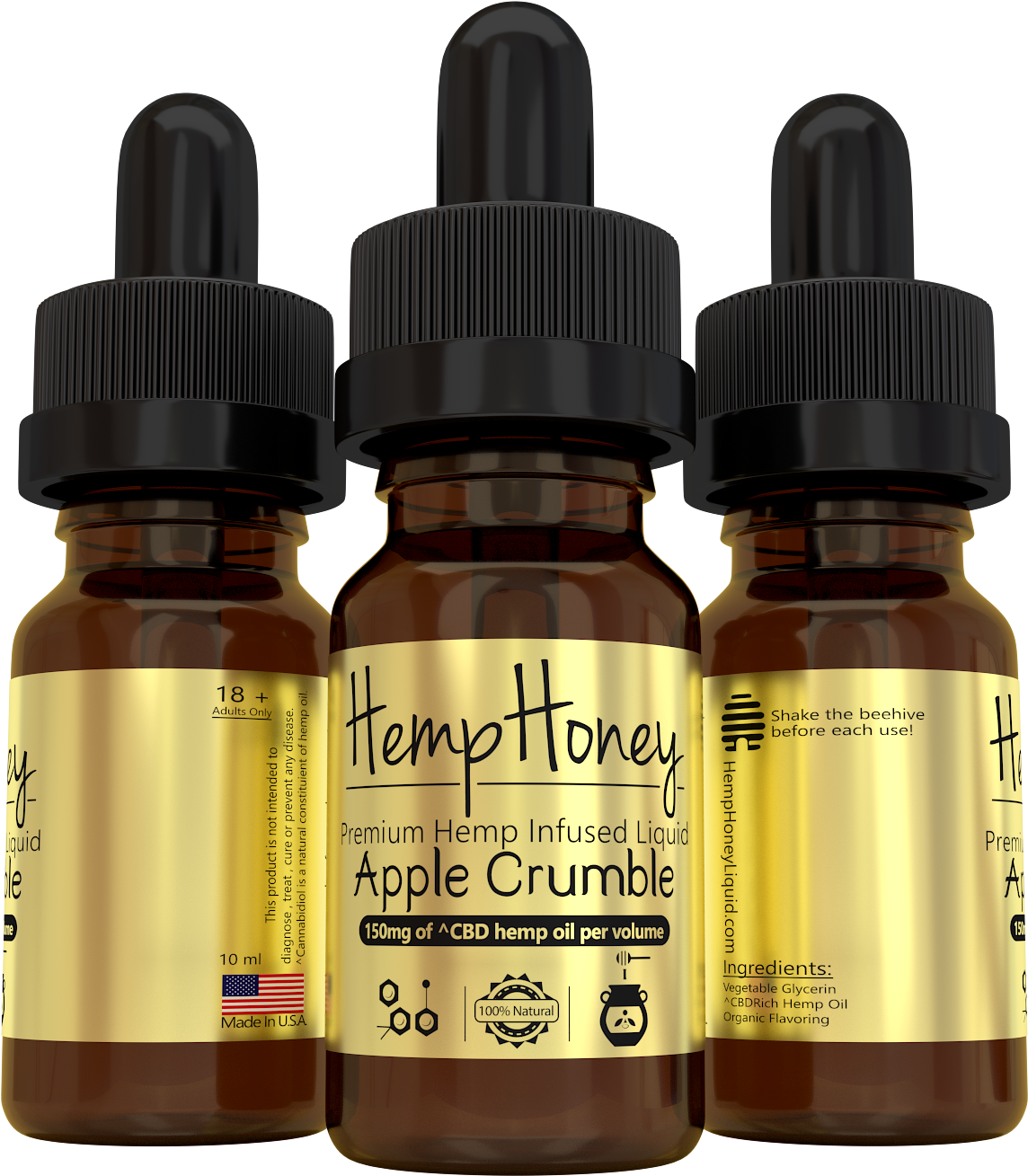 C B D Hemp Honey Apple Crumble Dropper Bottles