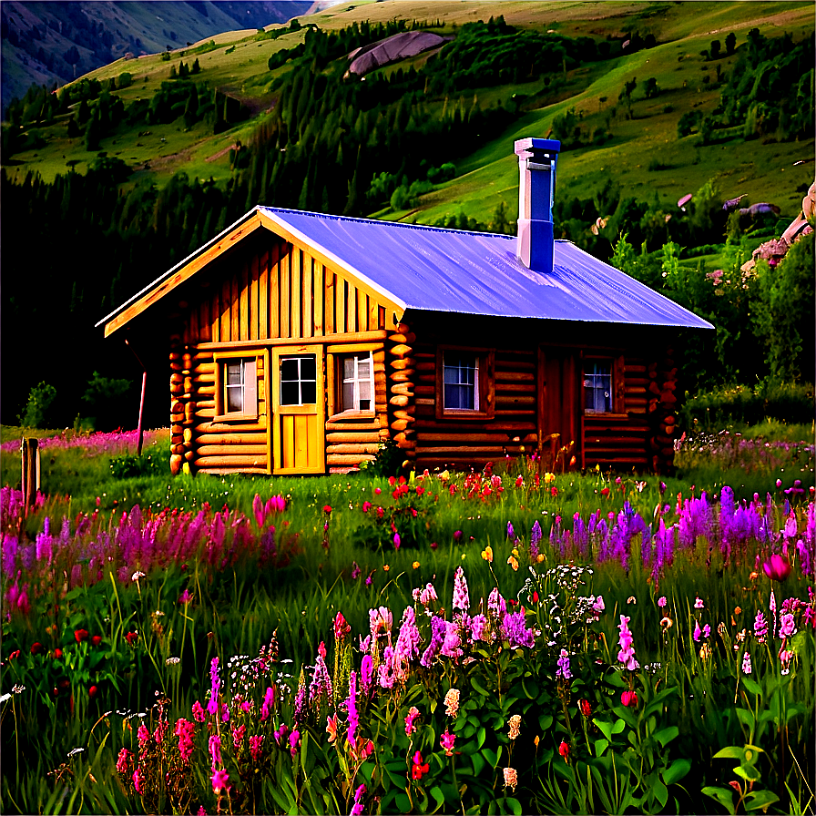 Cabin Surrounded By Wildflowers Png Vqh63