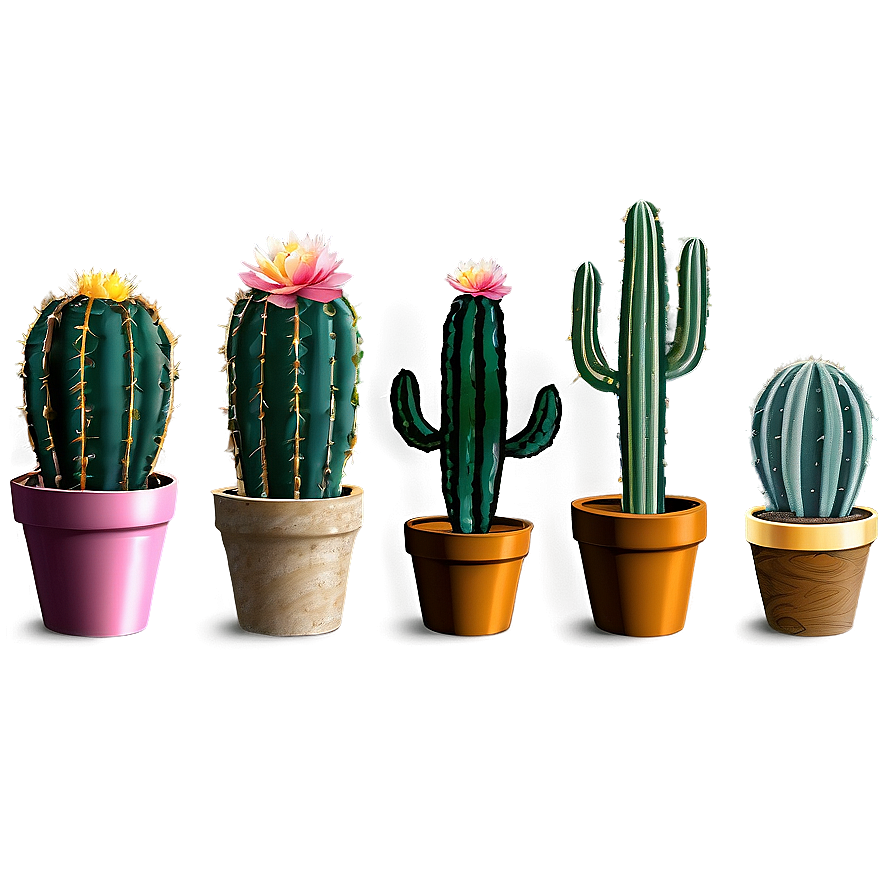 Cactus Potted Plants Set Png Caq