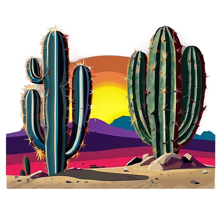 Cactus Sunset Scene Png Ymi