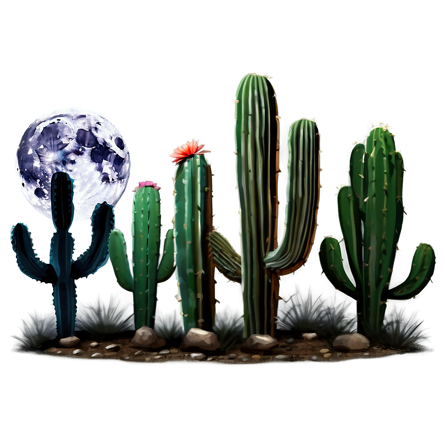 Cactus Under Moonlight Png Slk56