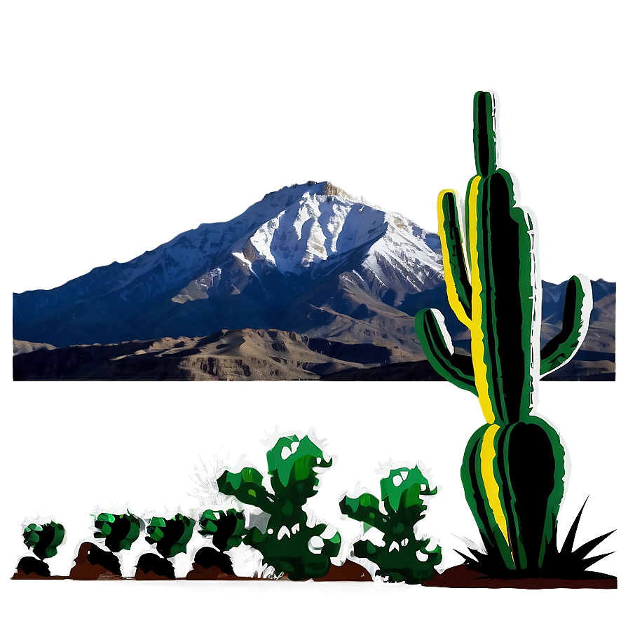 Cactus With Mountain Backdrop Png Qit