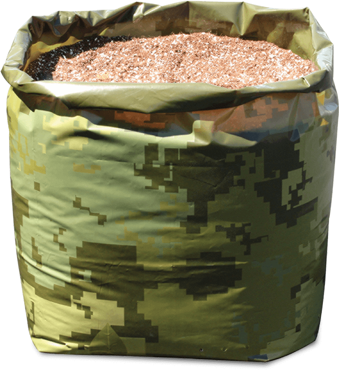 Camouflage Bag Filledwith Copper Shavings