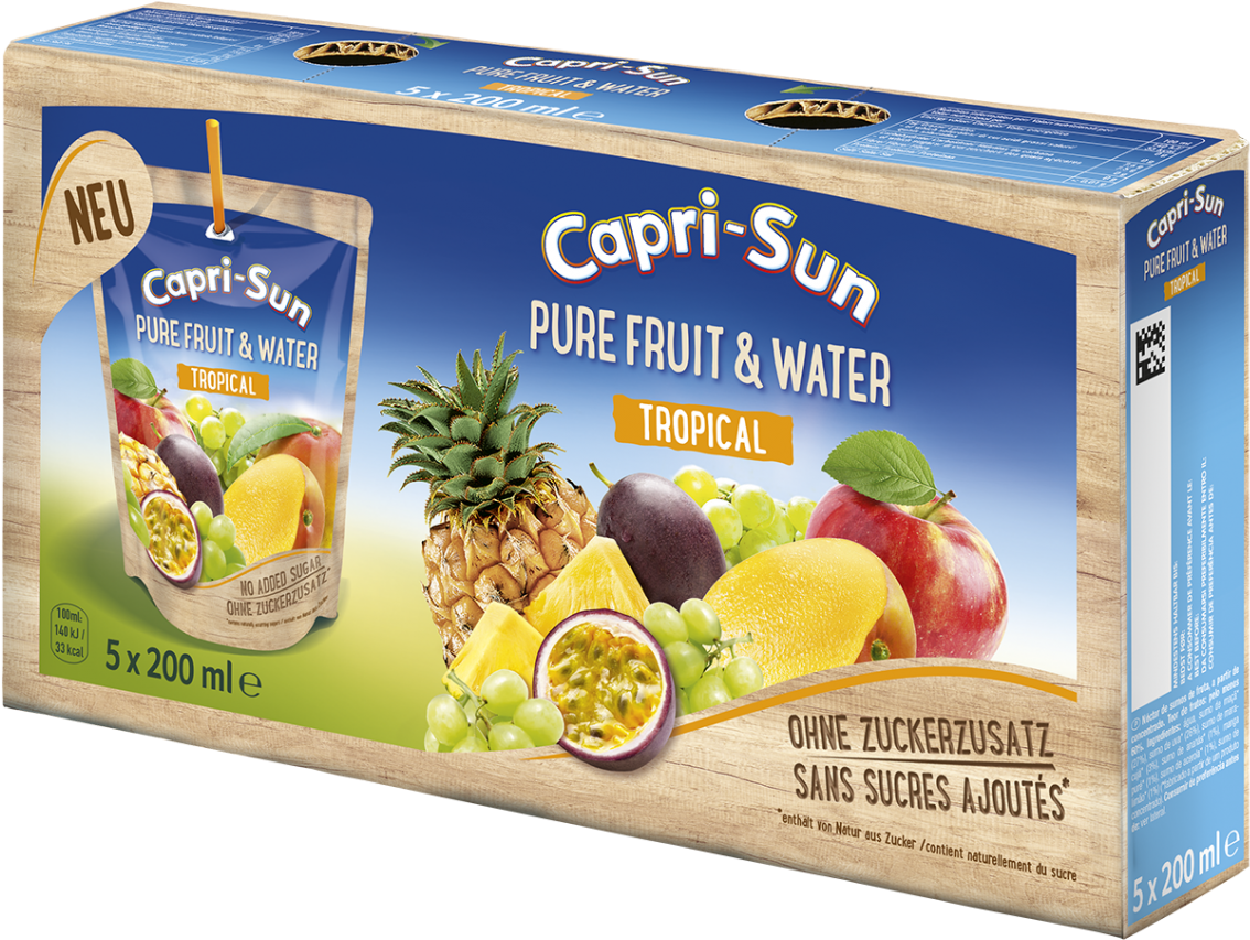 Capri Sun Pure Fruitand Water Tropical Packaging