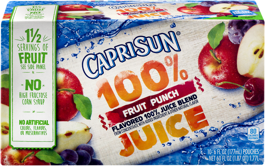 Capri Sun100 Percent Fruit Punch Juice Packaging