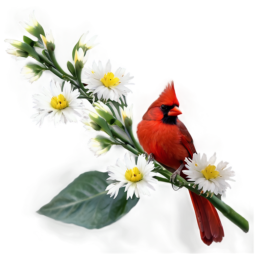 Cardinal With Flowers Png Qru