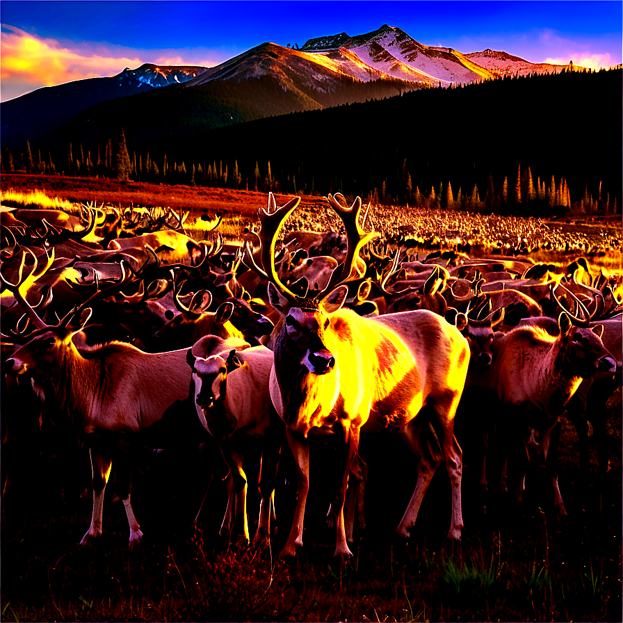 Caribou Herd At Sunset Png 45