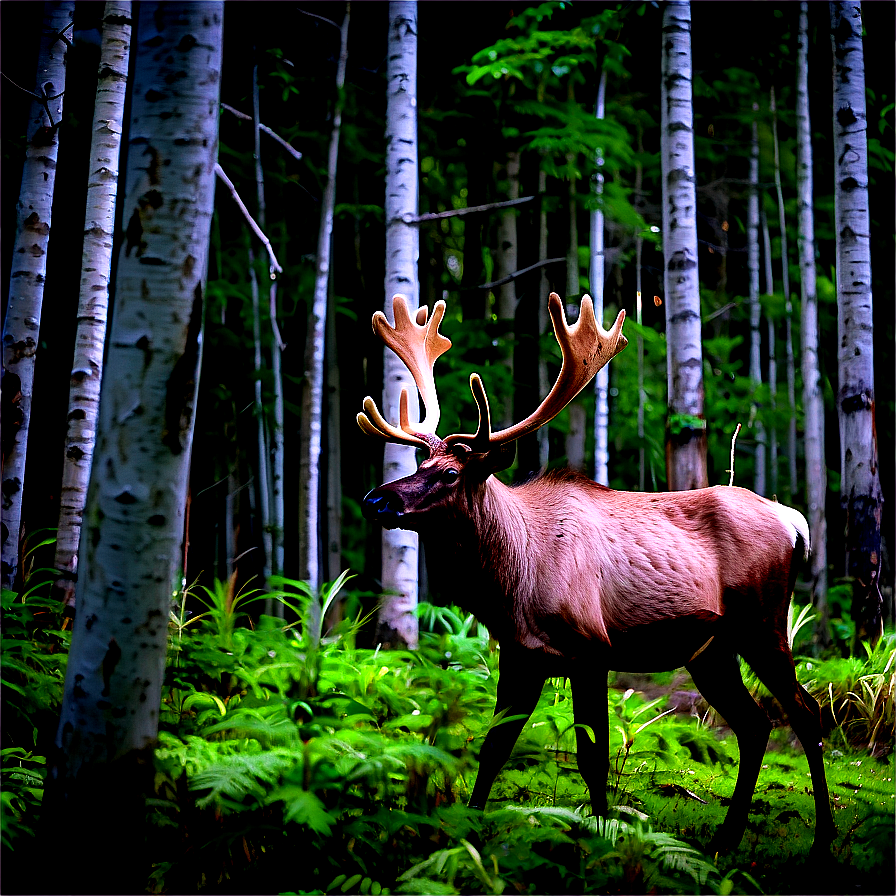 Caribou In Dense Forest Png Aud