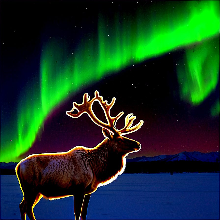 Caribou With Northern Aurora Png Nkb33