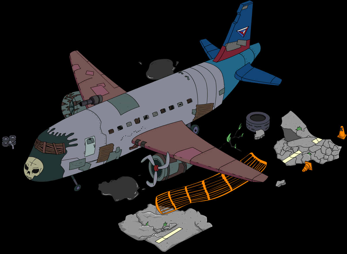 Cartoon Airplane Crash Illustration