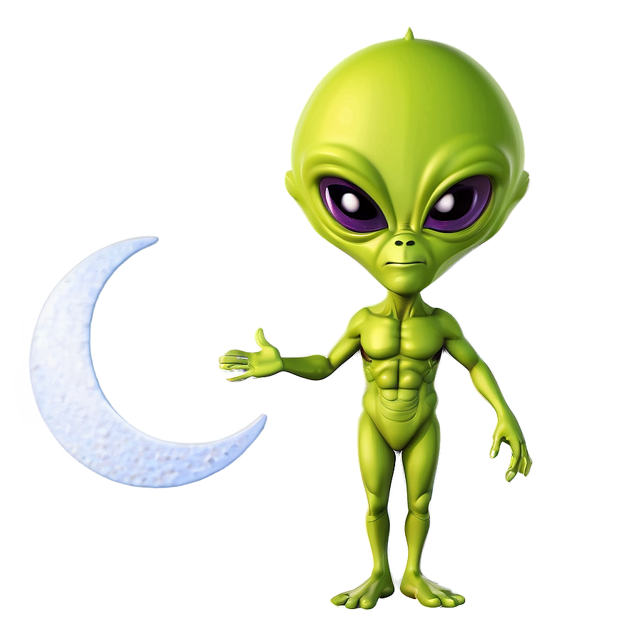 Cartoon Alien And Moon Png Vtp8