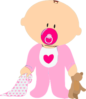 Cartoon Baby With Pacifierand Teddy Bear